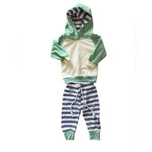 Baby Boy Green and Blue Colorblock Stripes Hoodie Outfit | 6M NWOT
